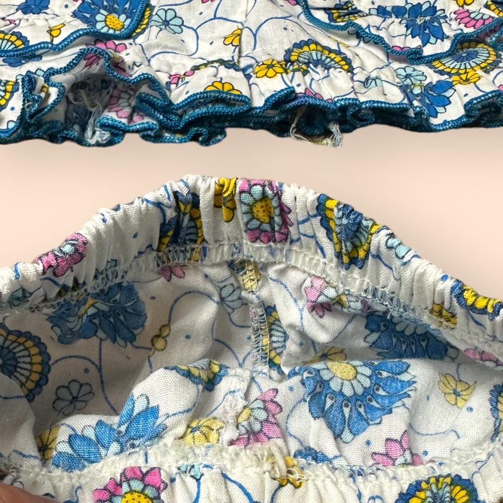 Vintage Baby/Toddler Blue Yellow Pink Flower Button Down Pants Set Retro - Picture 4 of 14